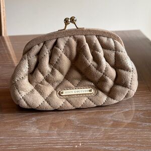Juicy Couture Quilted Tan Suede Kiss-Lock Coin Pouch